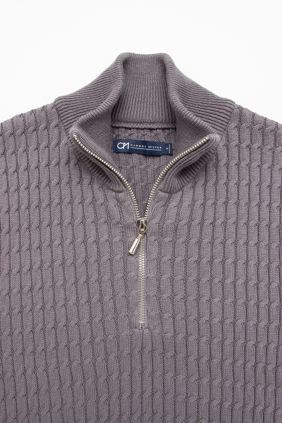 Saco Trenzado Half Zip Algodón Gris Oscuro - imagen 2