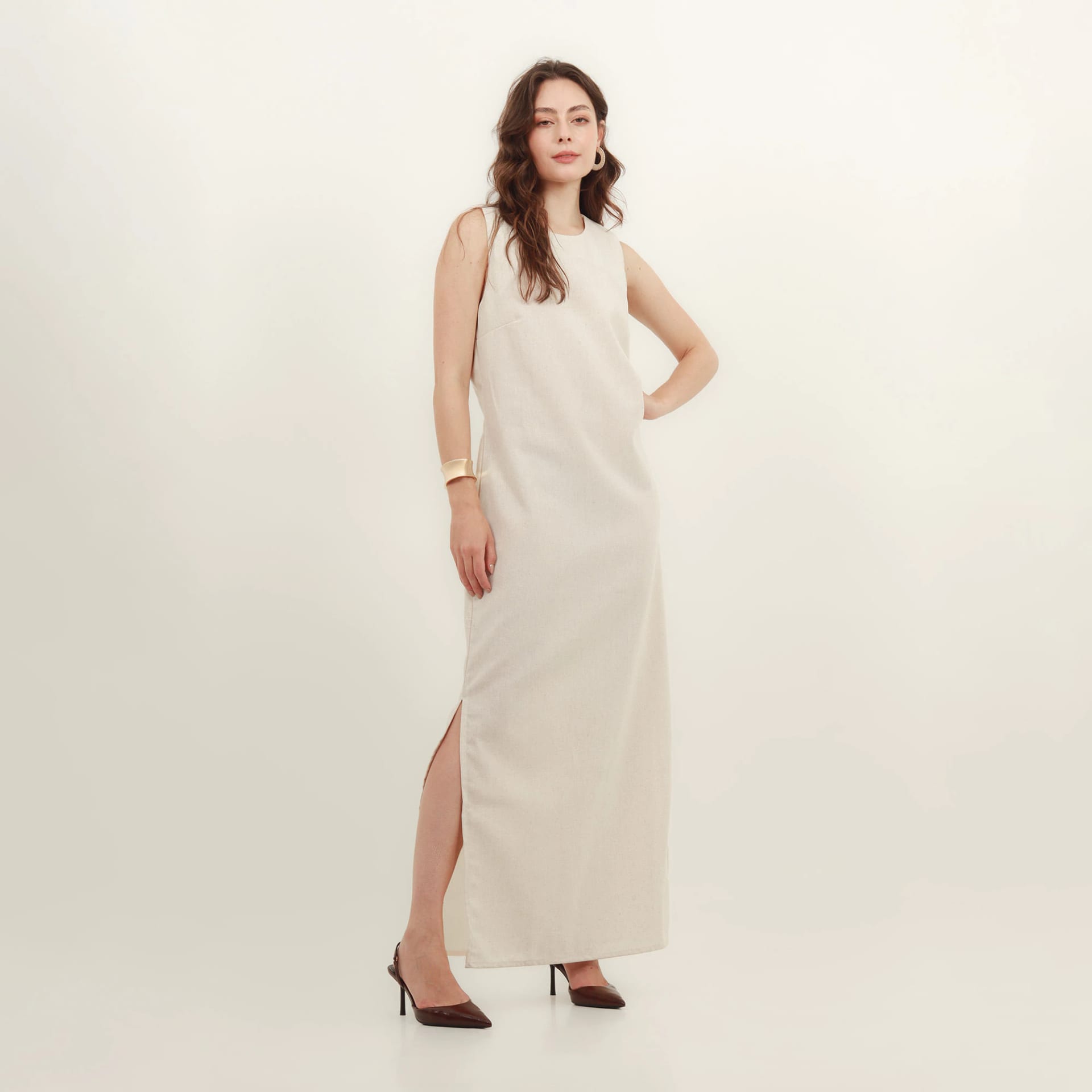 Vestido largo cuello redondo recto - imagen 4