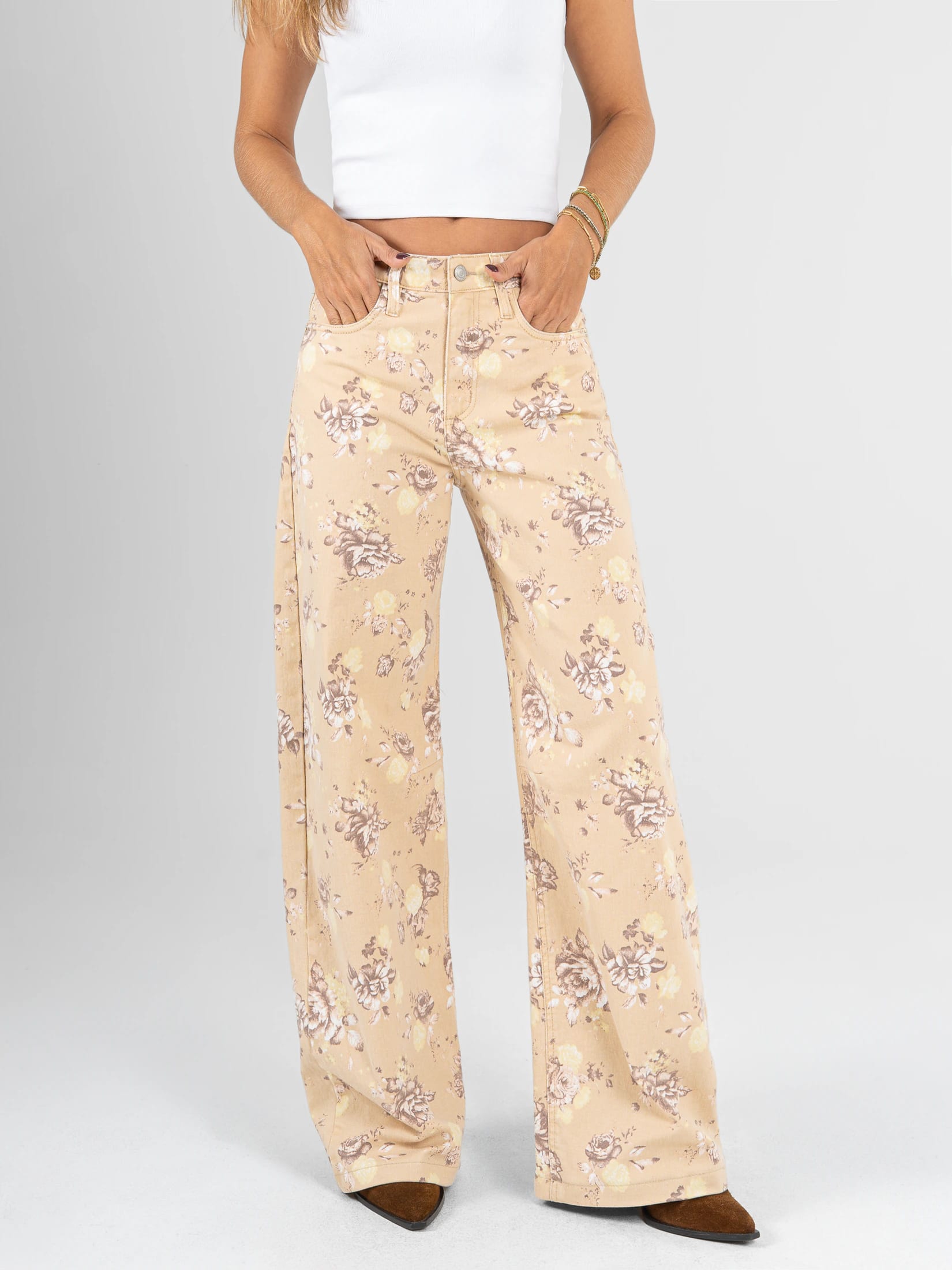 Ref: 0620641 Pantalón wide leg, stretch, tiro alto, tela estampada - imagen 1
