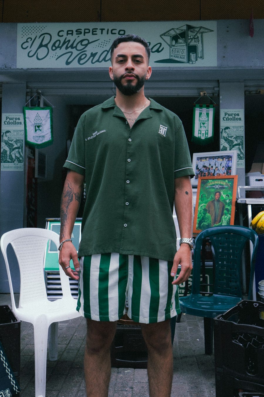 PANTALONETA RAYAS VERDE/BLANCO AN BOHIO - imagen 1
