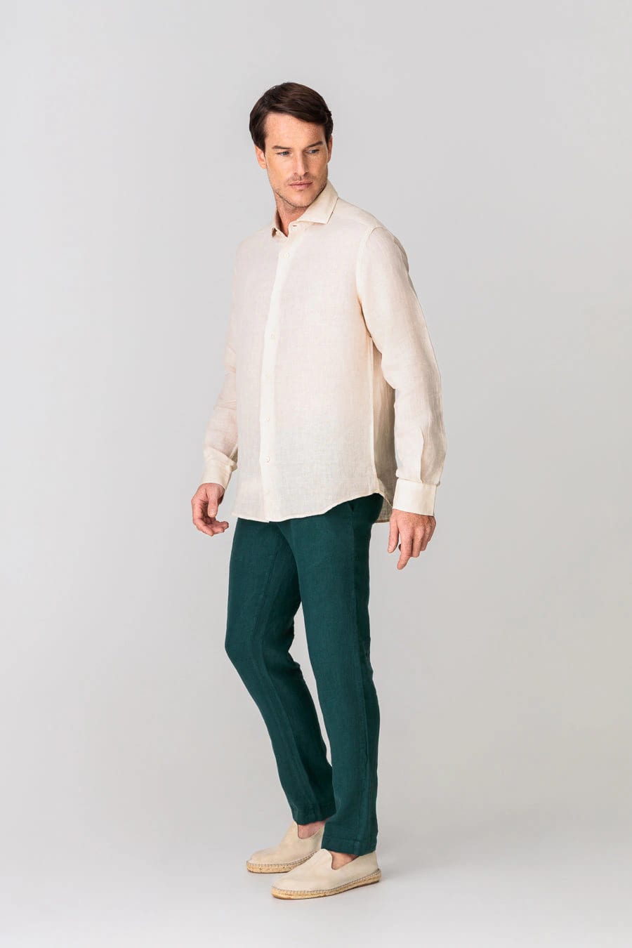 Men's linen shirt beige basic - imagen 4