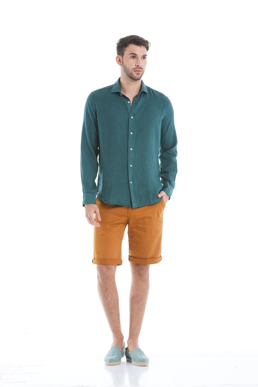 Men's linen shirt dark green - imagen 3