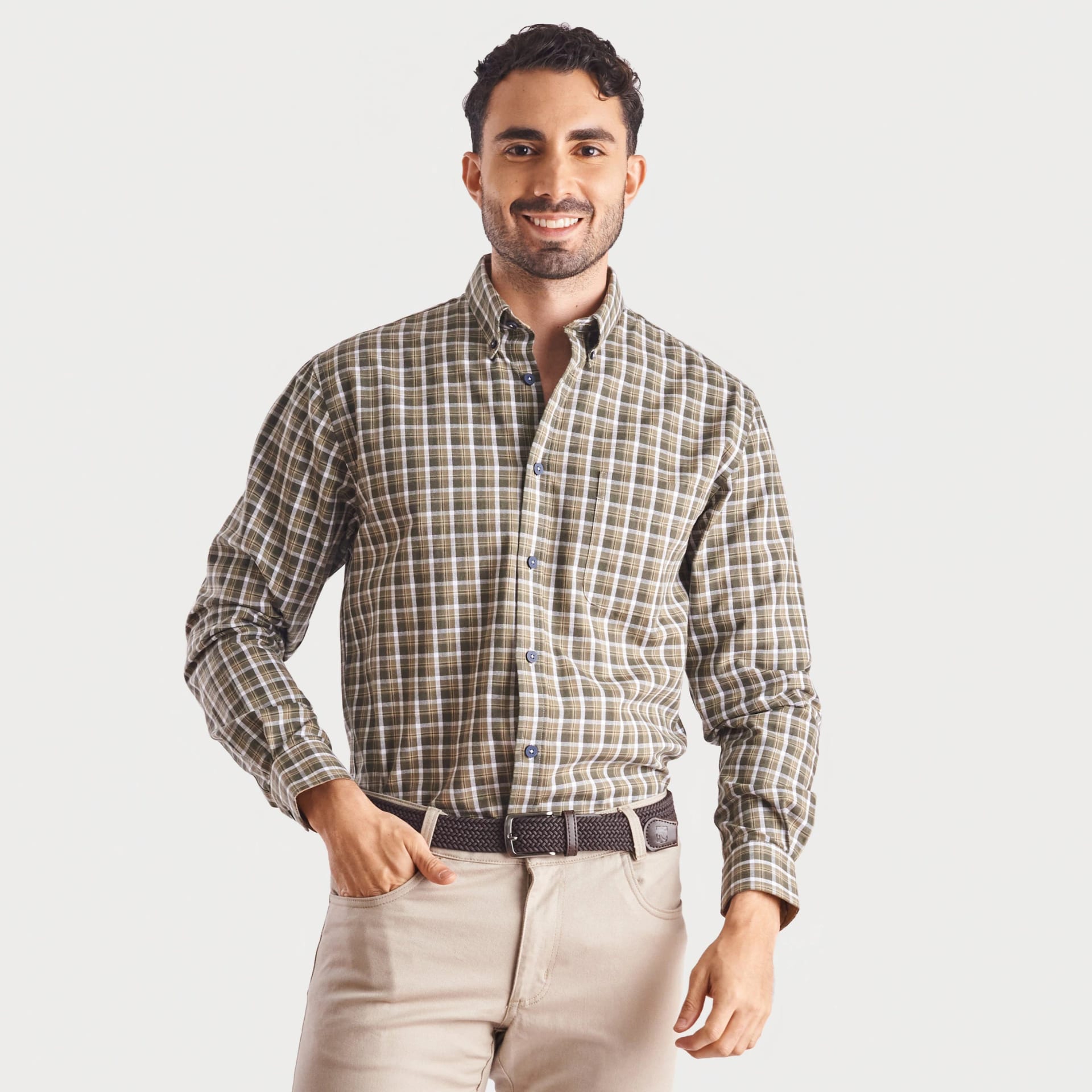 Camisa regular fit a cuadros verde medio - imagen 1