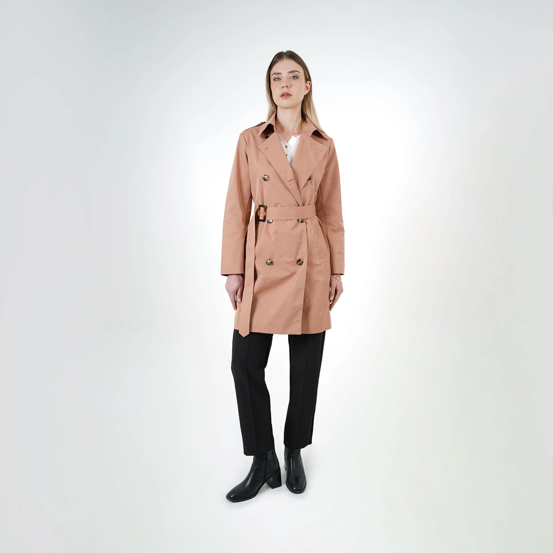 Chaqueta gabardina cruzada cuello alto con correa - imagen 4