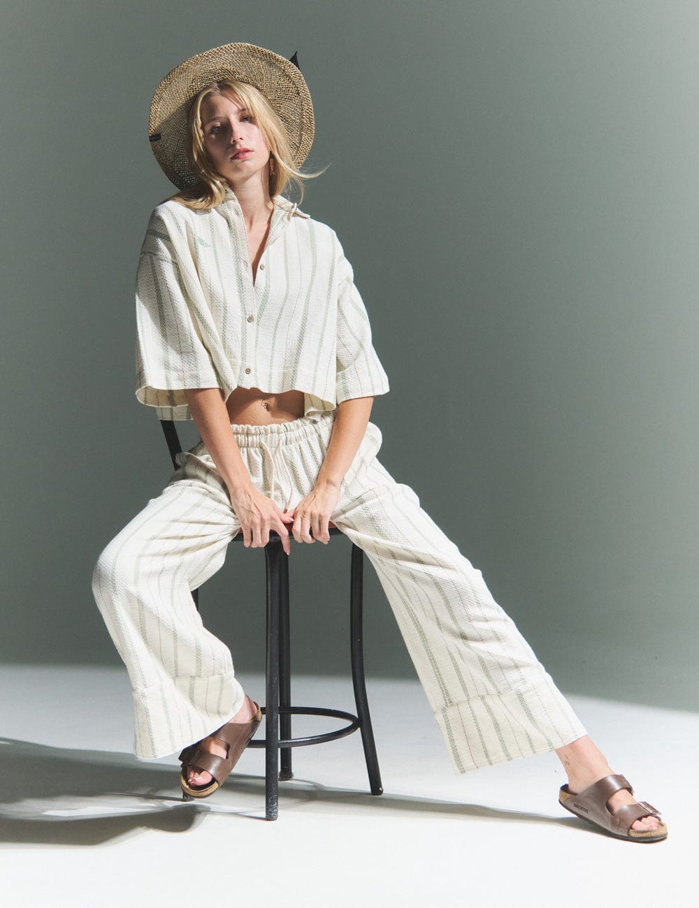 Pantalón Palazzo Raíz  crudo + verde Mujer - imagen 3