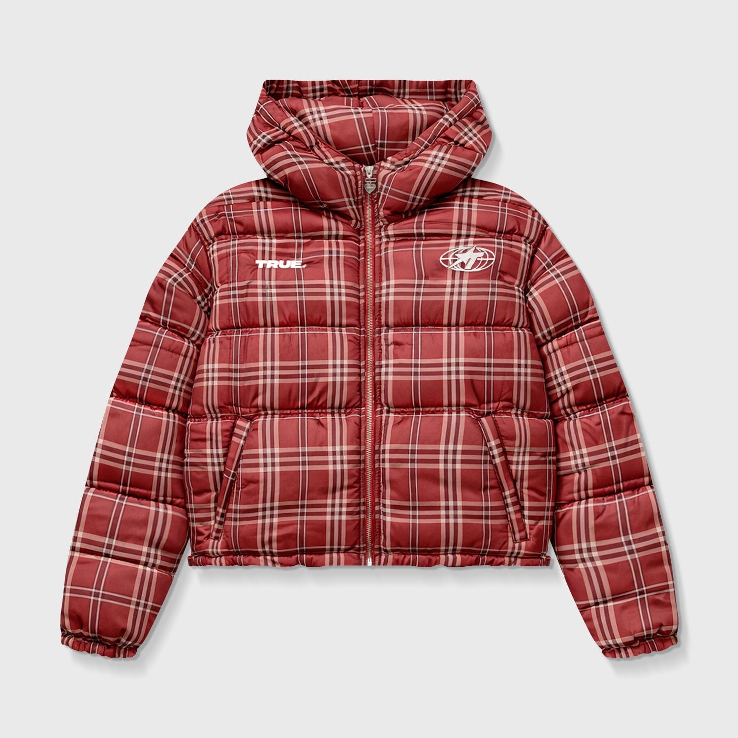 Intuition Plaid Puffer Jacket - Burgundy - imagen 1