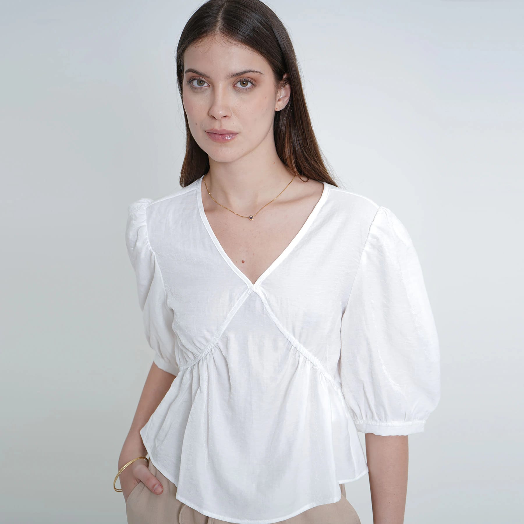 Blusa Cuello Redondo Manga 3/ Cuartos - imagen 1
