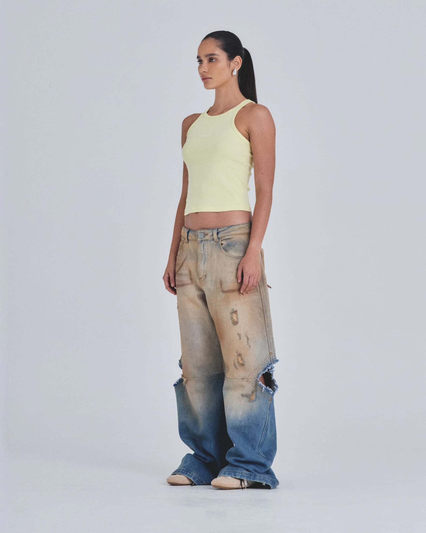 W Holy State Split Knee Wide Jeans Sand Blue - imagen 5