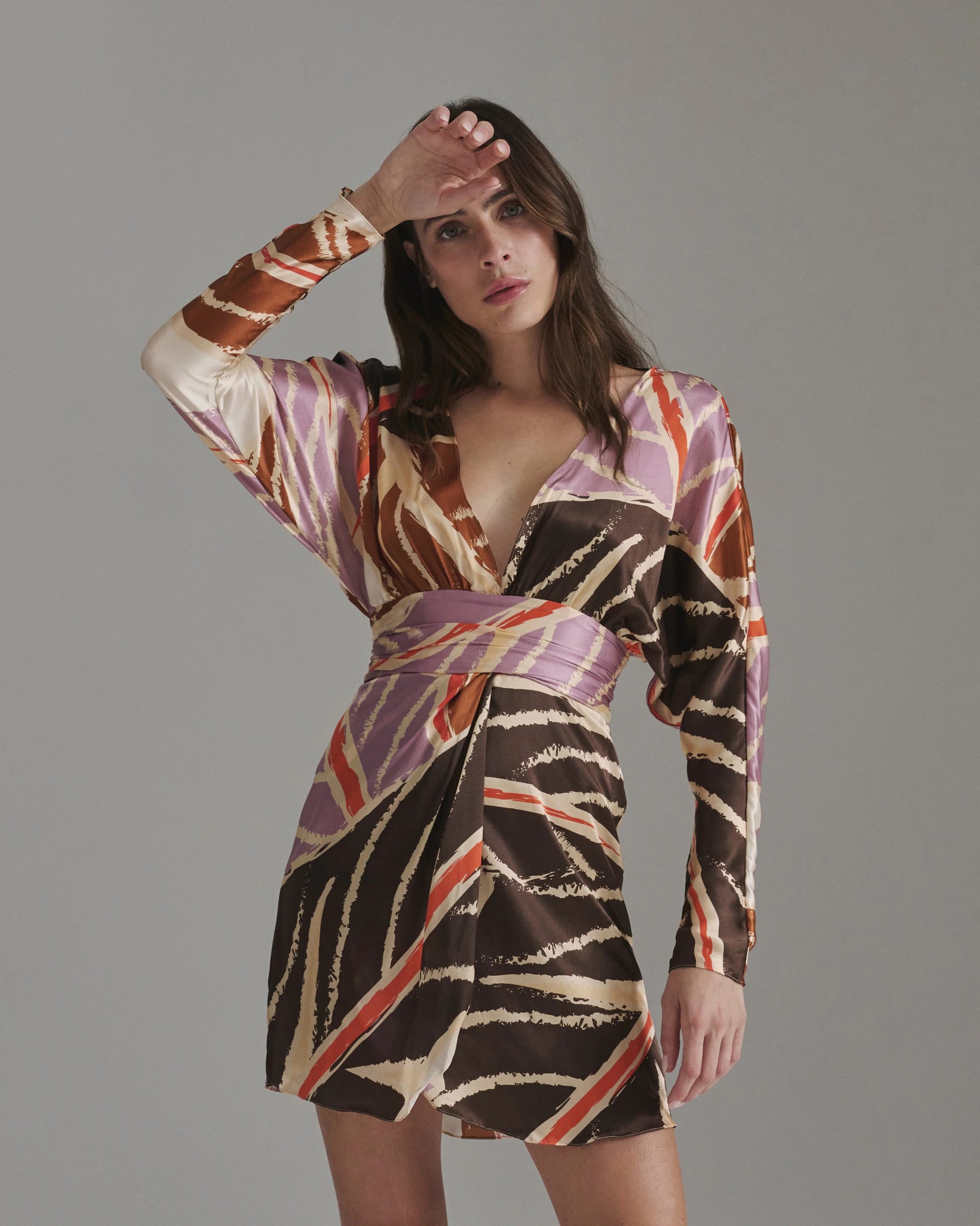 Grecia Satin Silk Mini Dress / Lilac Platanera Leaves - imagen 1