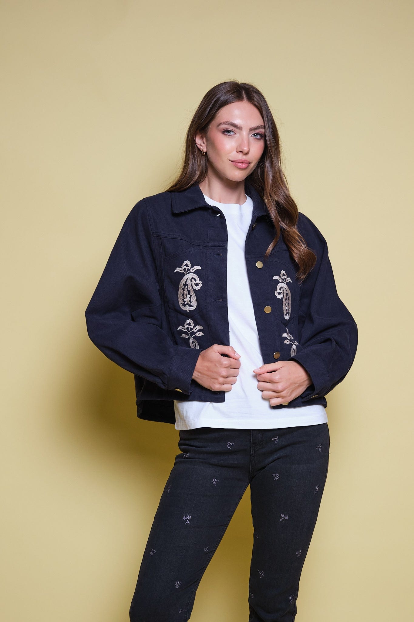 CHAQUETA DRIL AZUL OSCURO BORDADO PAISLEY - imagen 2