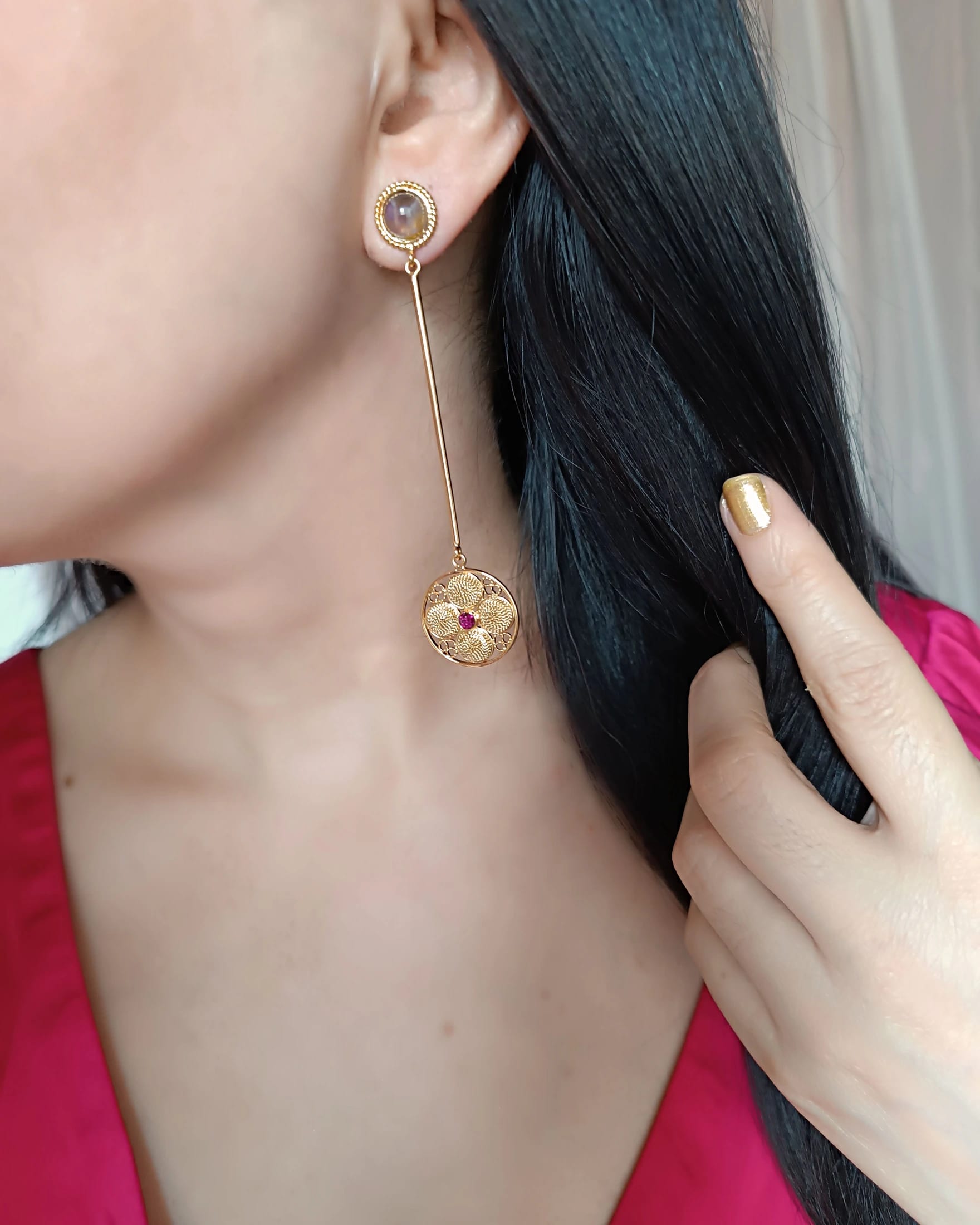 Aretes largos filigrana y amatista Atanasia - imagen 4