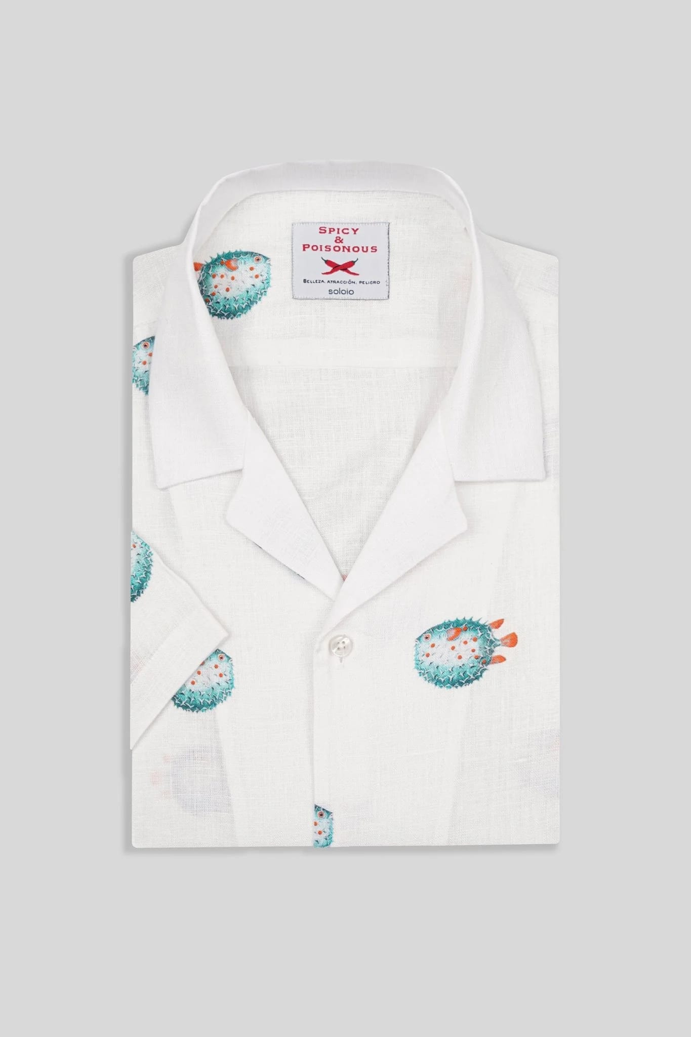 Men's linen shirt green separate pufferfish - imagen 5