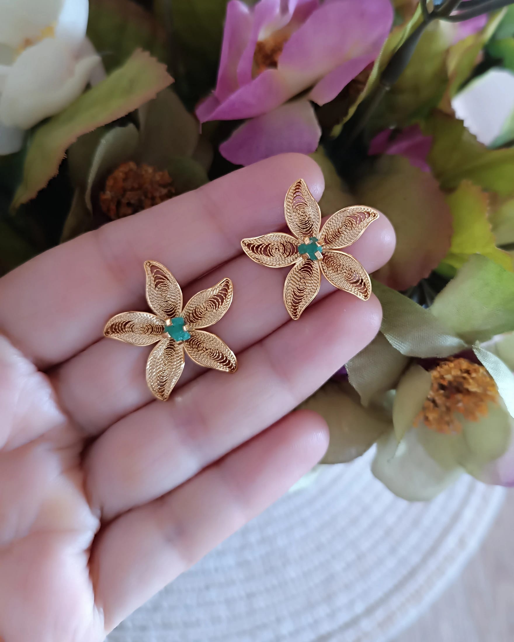 Aretes filigrana y esmeralda, estrella de mar - imagen 3