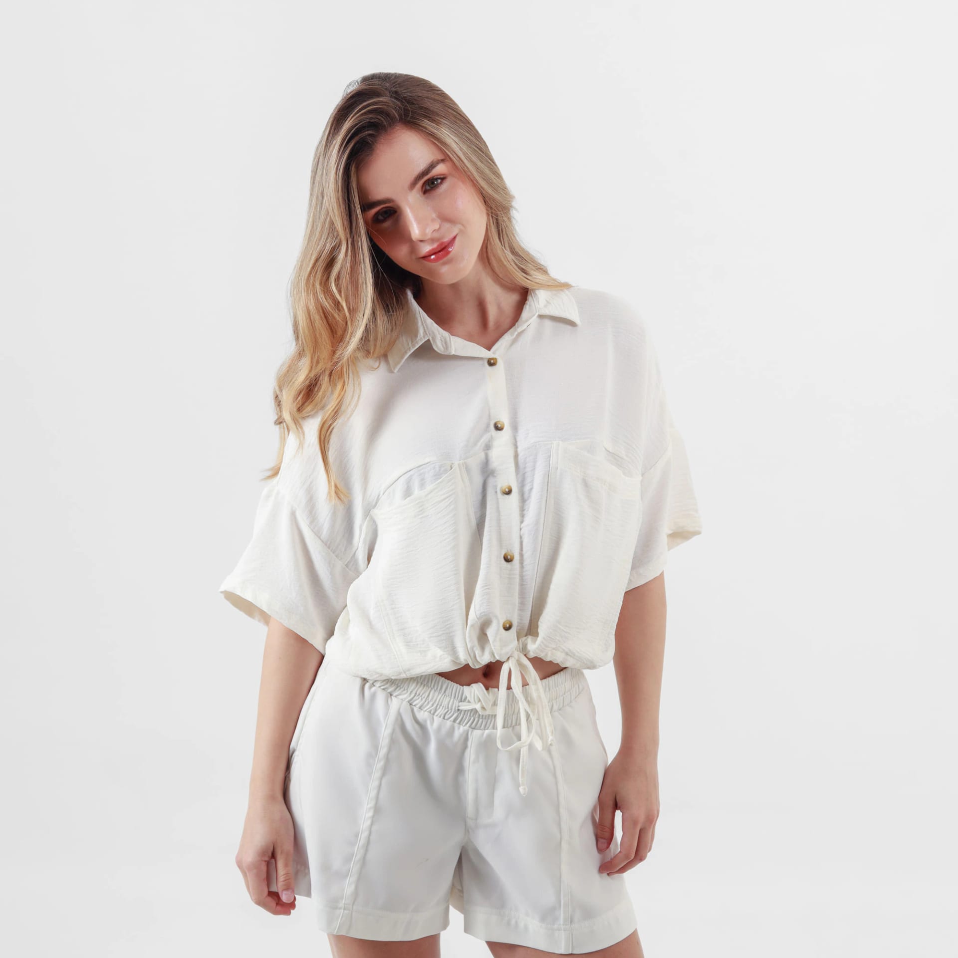 Blusa Cuello Camisero Manga Corta - imagen 1