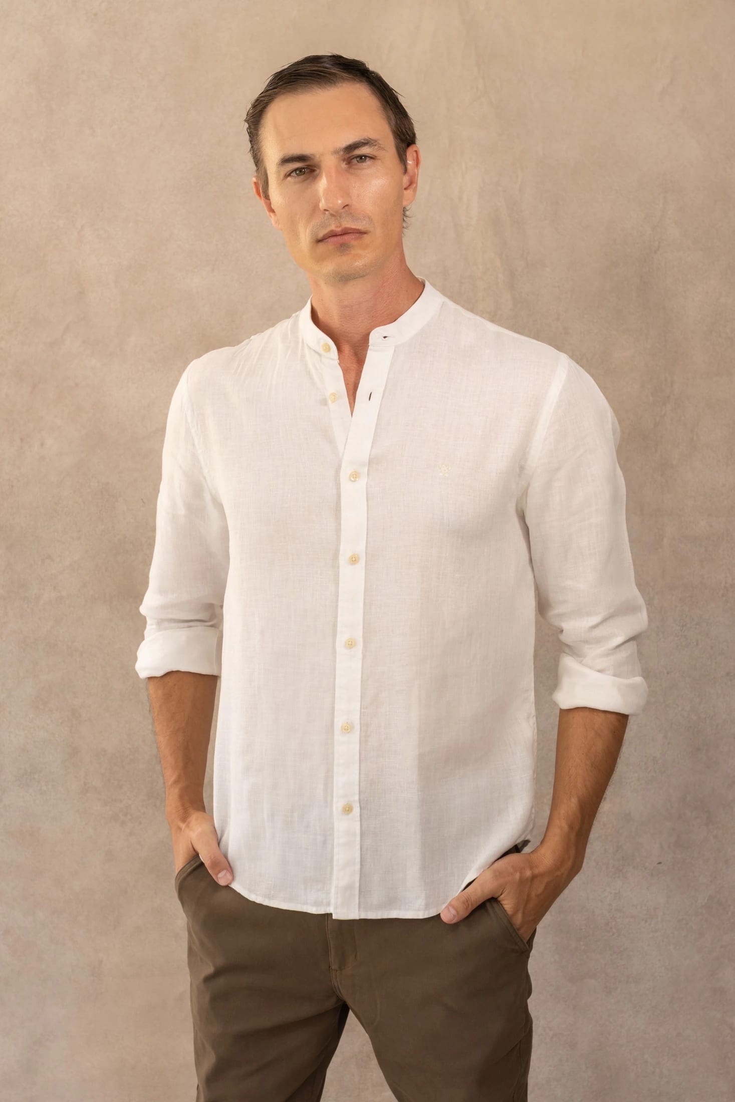 Camisa Lino Cuello Neru  Blanco - imagen 1