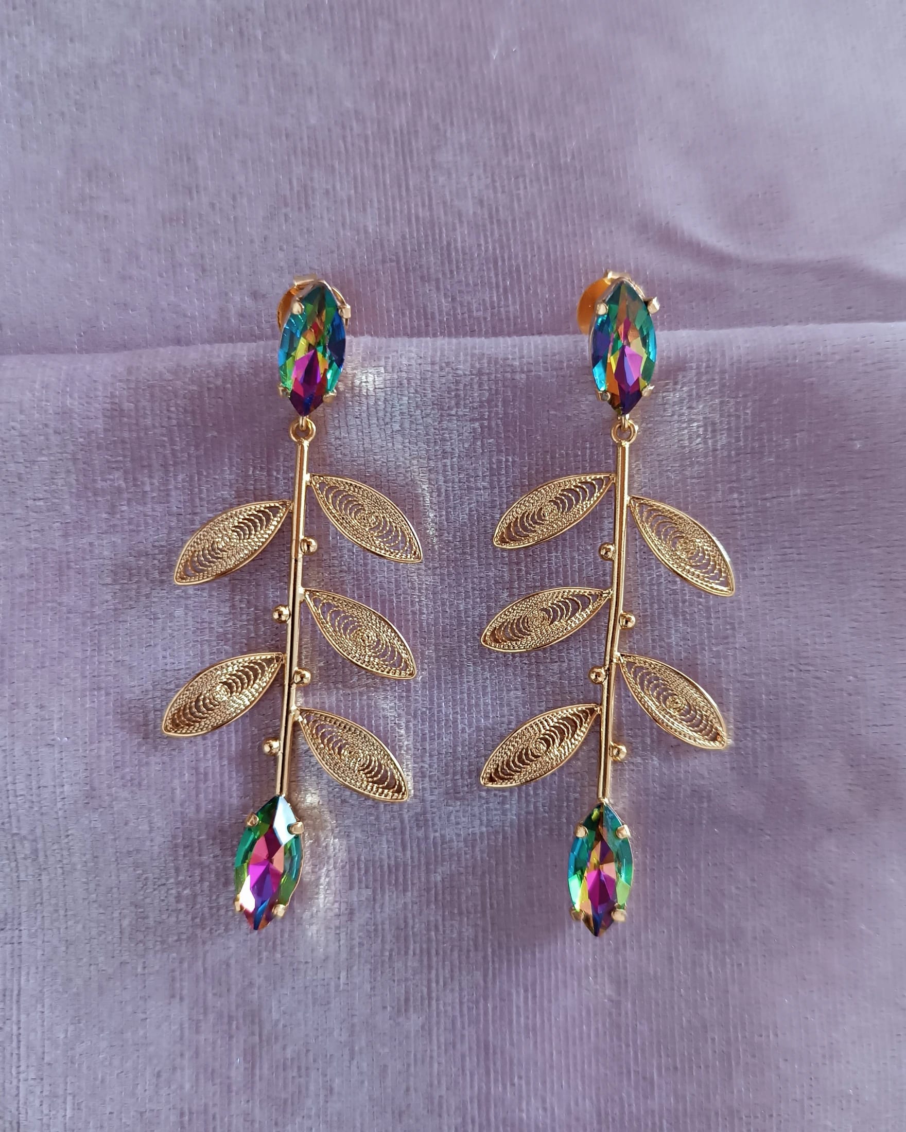 Aretes largos cristal y hojas, Titina - imagen 5