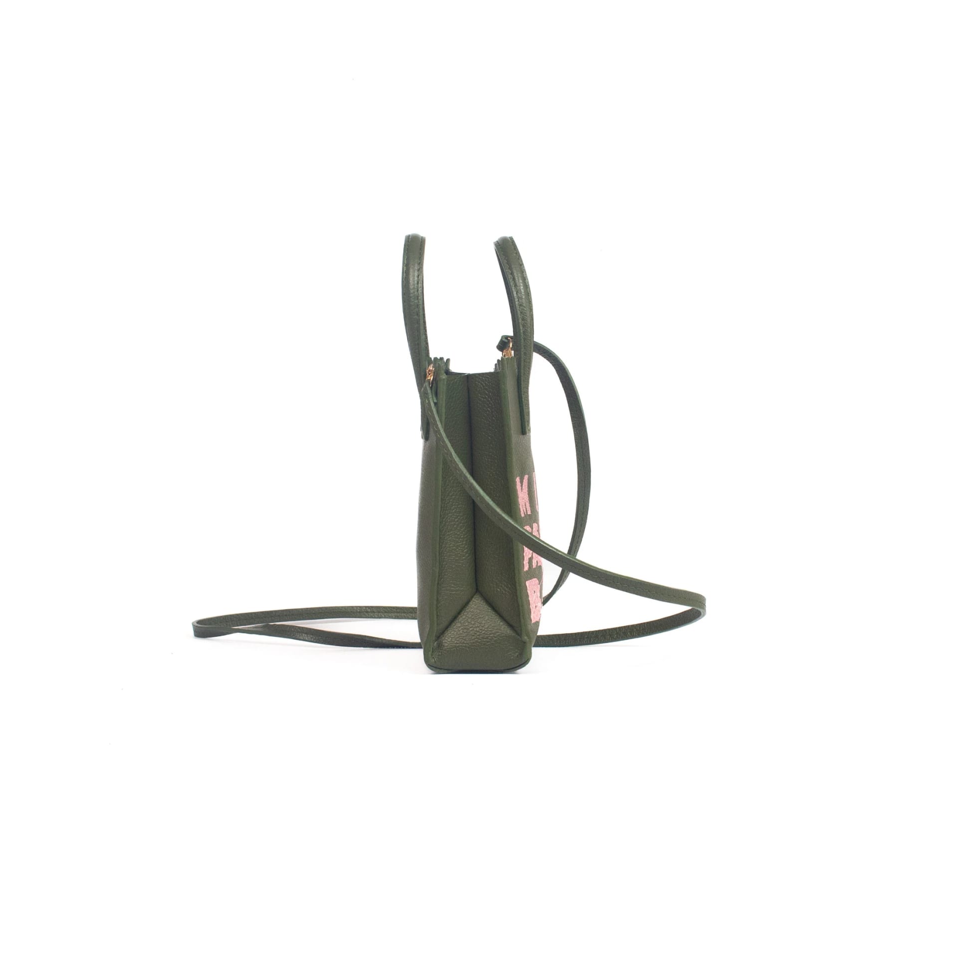 Mini Paper Bag - Olive Green - Pink Embroidery - imagen 3