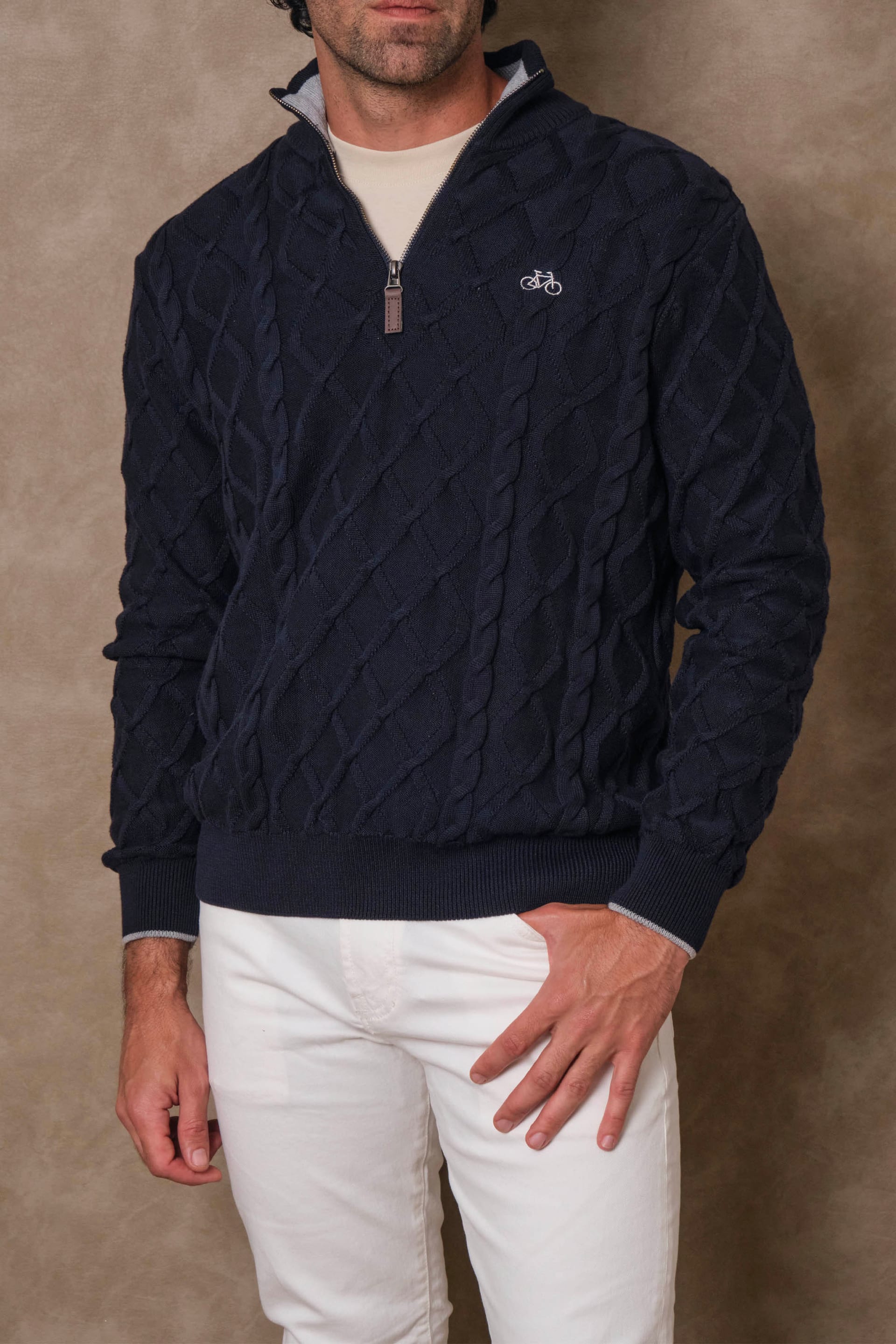 SACO HALF ZIP TRENZADO NAVY - imagen 1