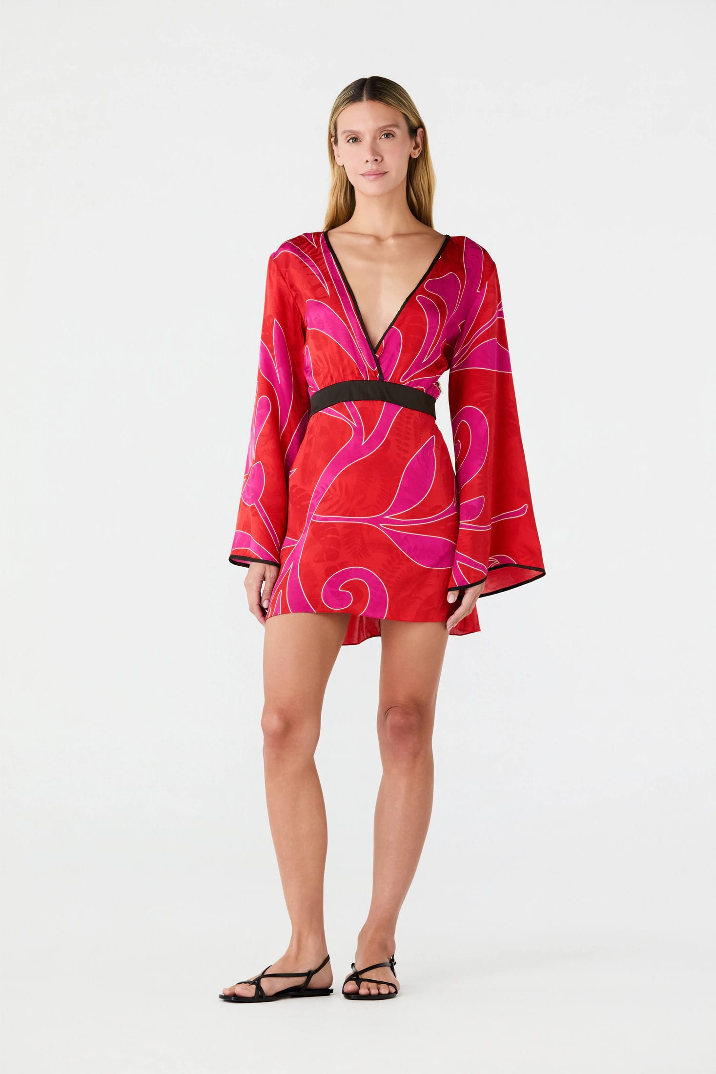 Francisca Silk Jacquard Mini Dress / Red & Fuchsia Maxi Buganvilia - imagen 2