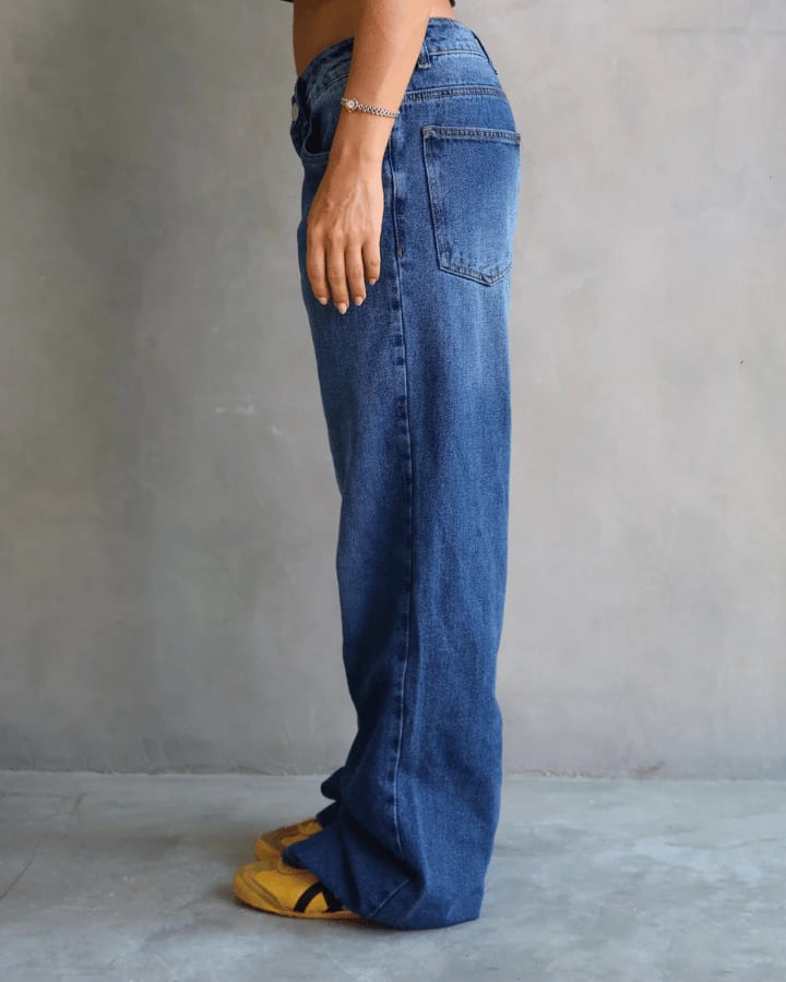 JEAN LOW WIDE FIT TIRO BAJO ANCHO AZUL OSCURO - imagen 4