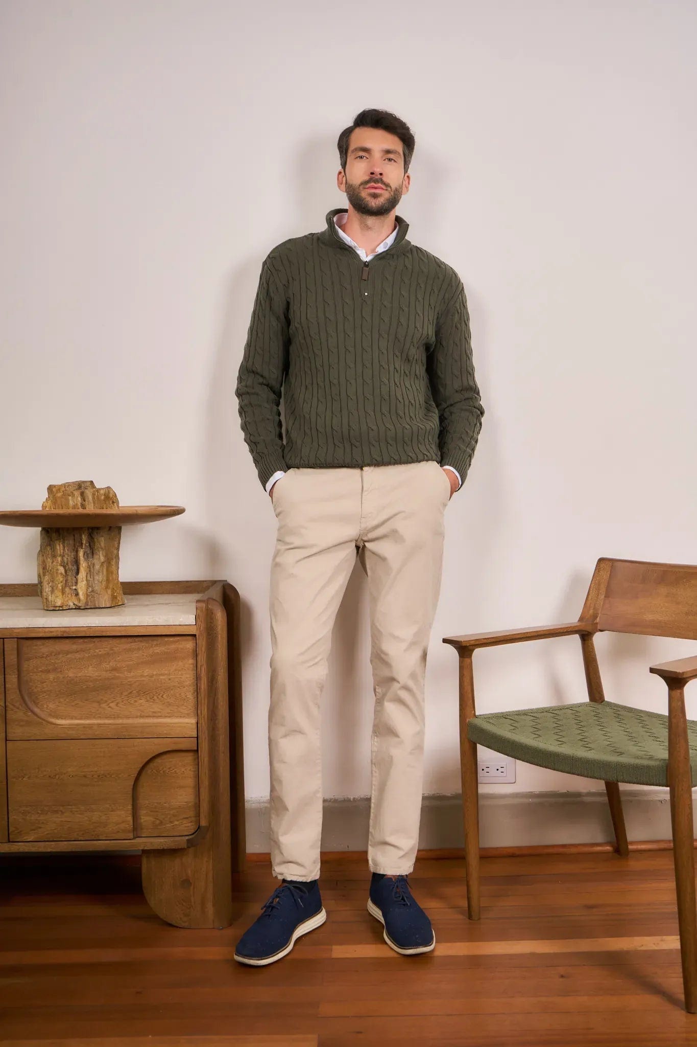 Suéter Halfzip Trenzado Hombre Verde - imagen 9
