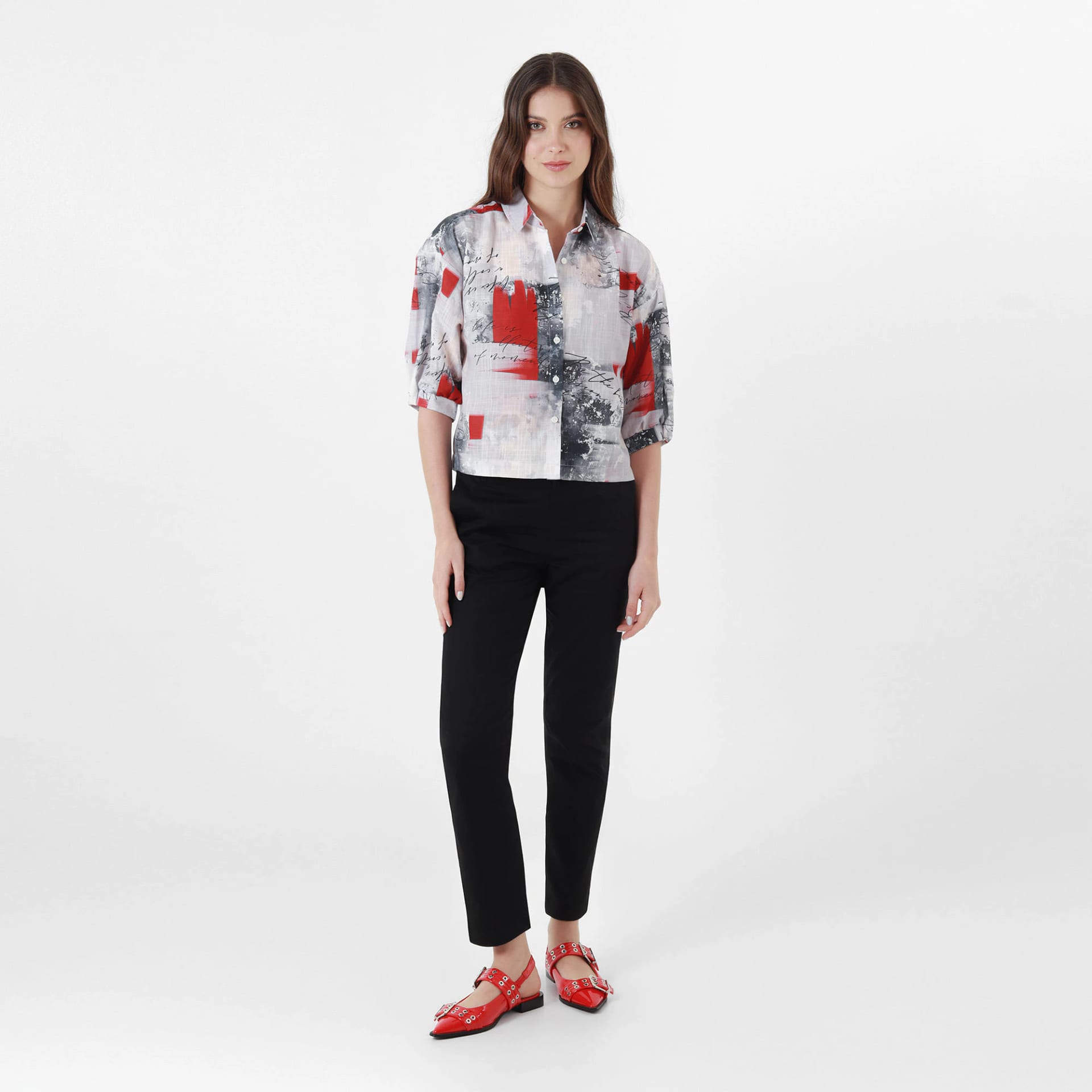 Blusa Cuello Camisero Manga Al Codo - imagen 4