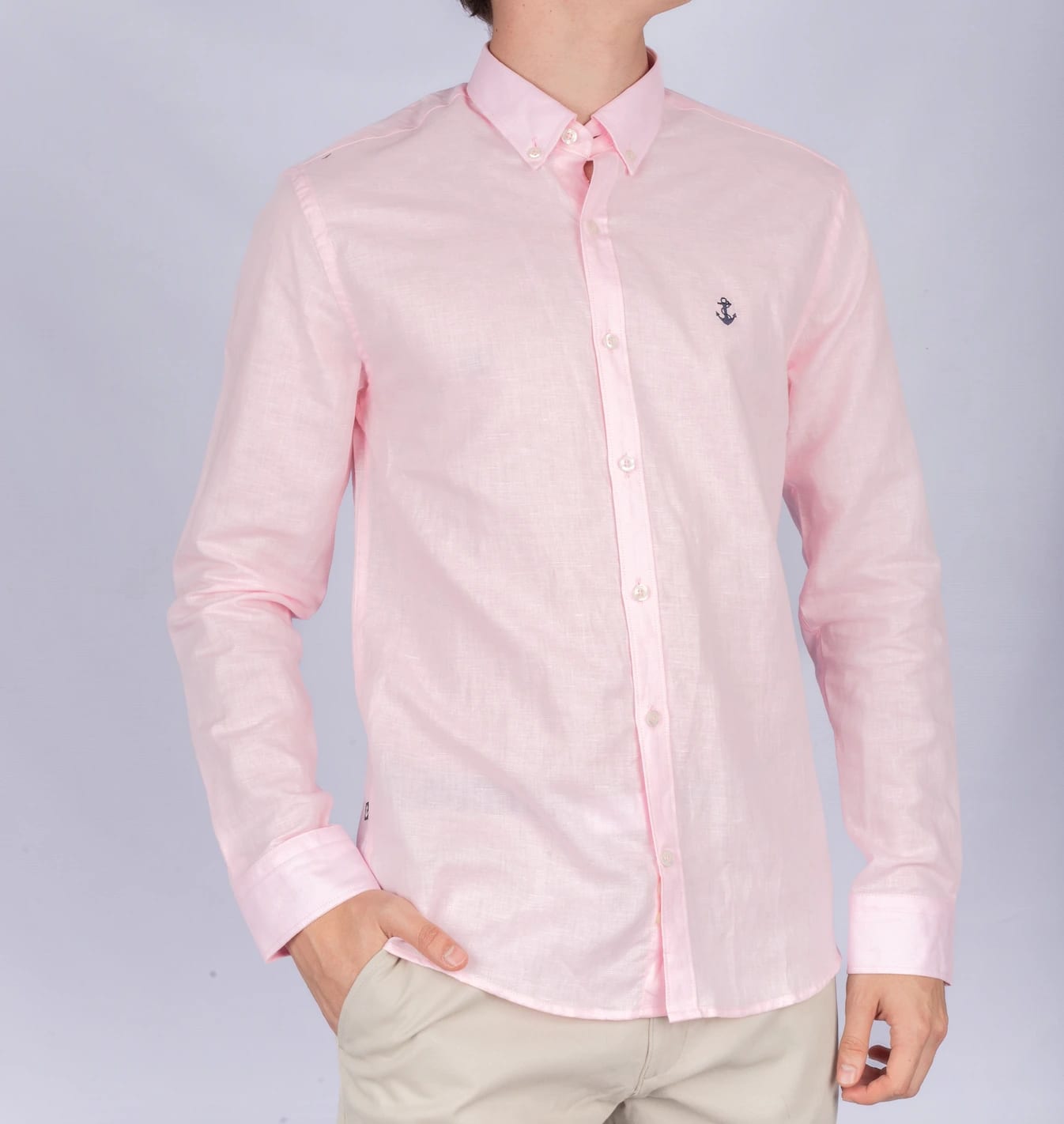 Camisa Lino Rosada A Navy - imagen 3