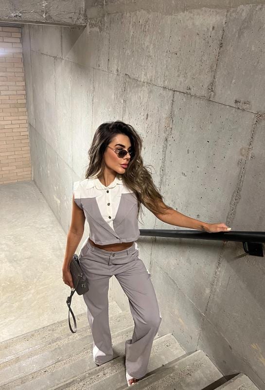 SET CHALECO BLANCO CON GRIS - imagen 1