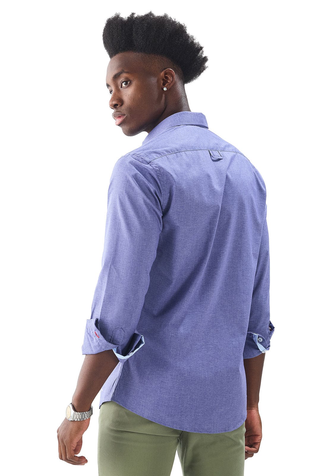 Camisa manga larga azul con textura - imagen 2
