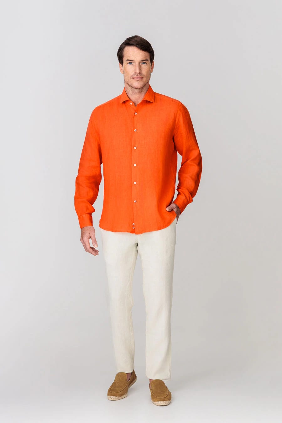 Men's linen shirt orange - imagen 2