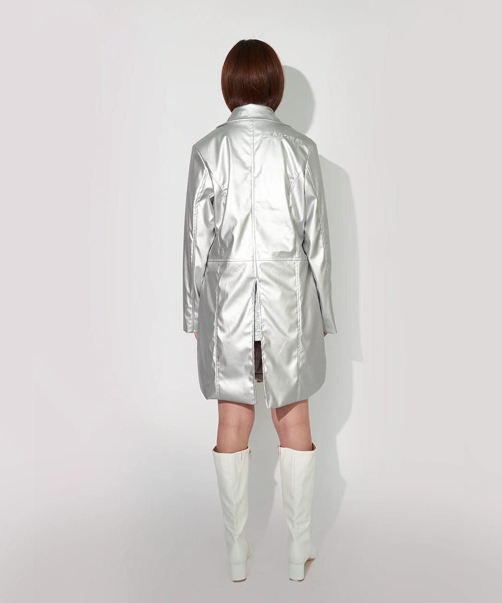 Faux Leather Overcoat In Silver - imagen 3