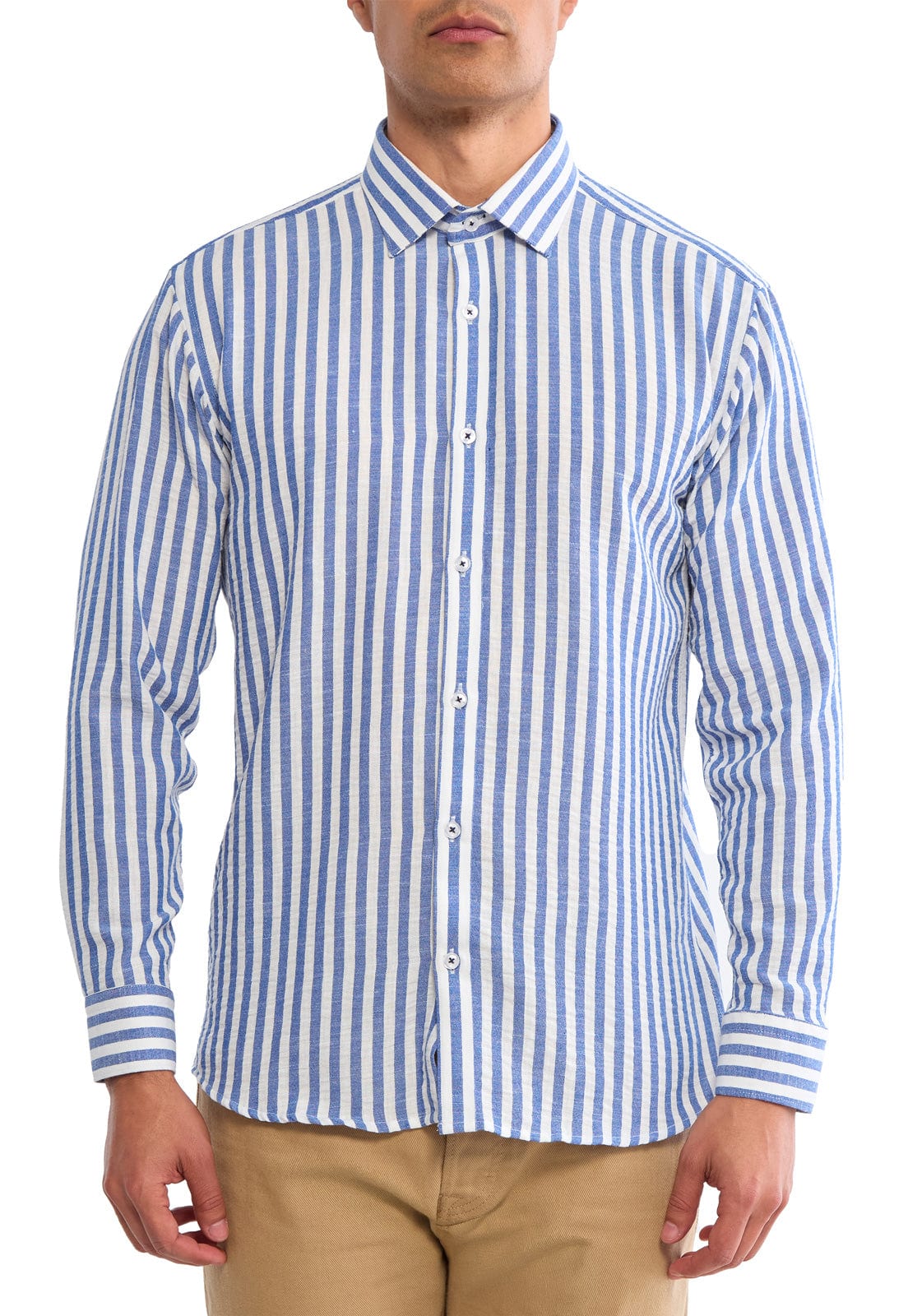 Camisa en lino azul a rayas blancas - imagen 3