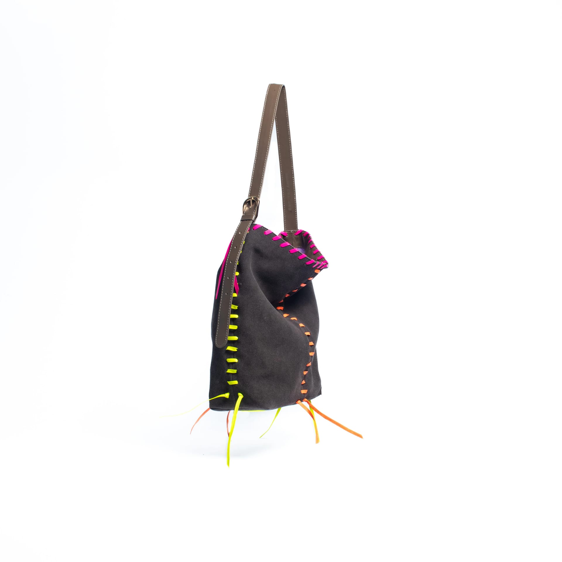 PIÑATA BAG - taupe x cintas en cuero neón - imagen 2