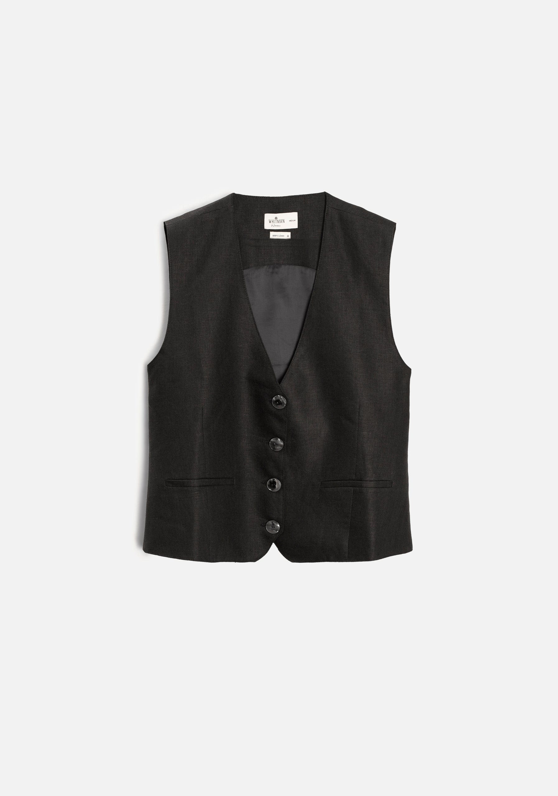 Chaleco M Monroe Lino Negro - imagen 2