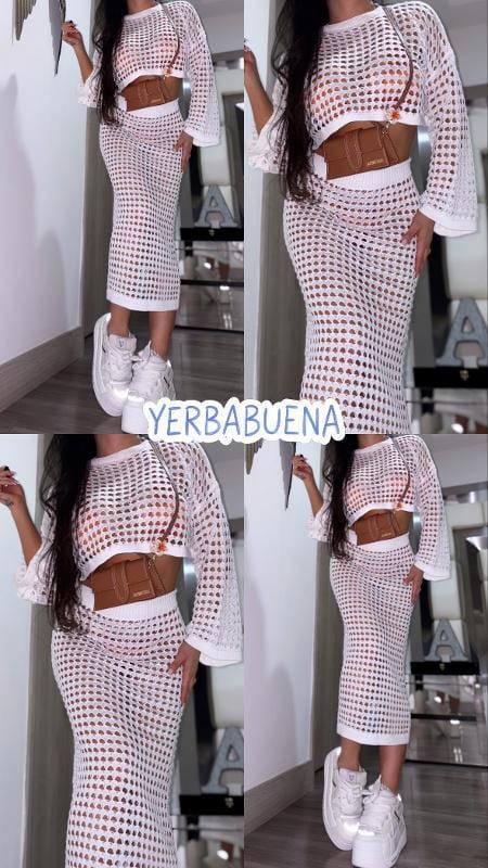 SET TEJIDO BLANCO CON FALDA LARGA - imagen 4