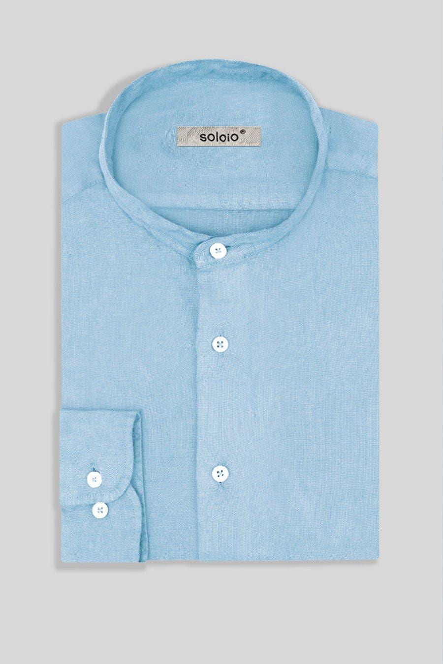 Men's linen shirt mao sky blue - imagen 6