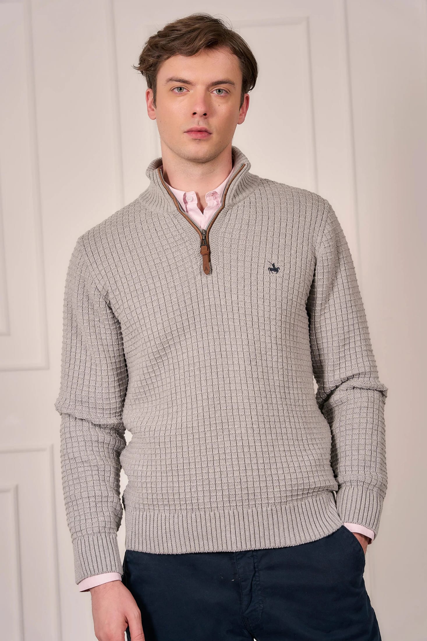 Suéter Halfzip Waffle Hombre Gris Claro - imagen 5