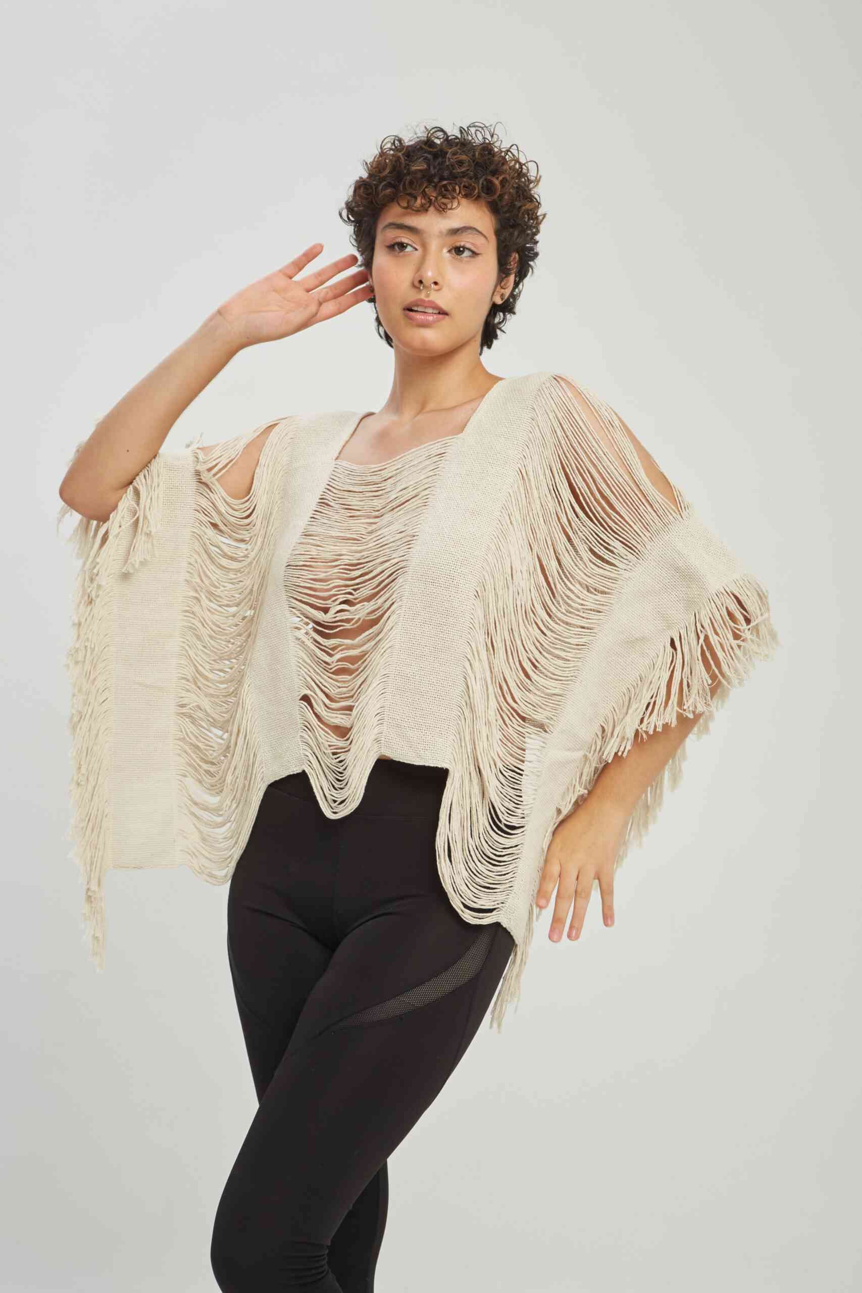 Poncho Onda de Mar Corto Crudo - imagen 2