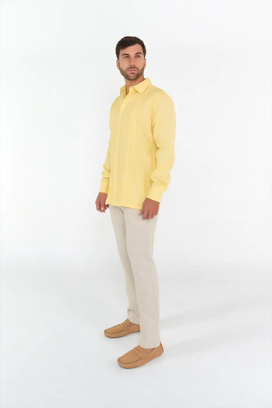 Guayabera Classic Fit 100% Lino Amarillo - imagen 2