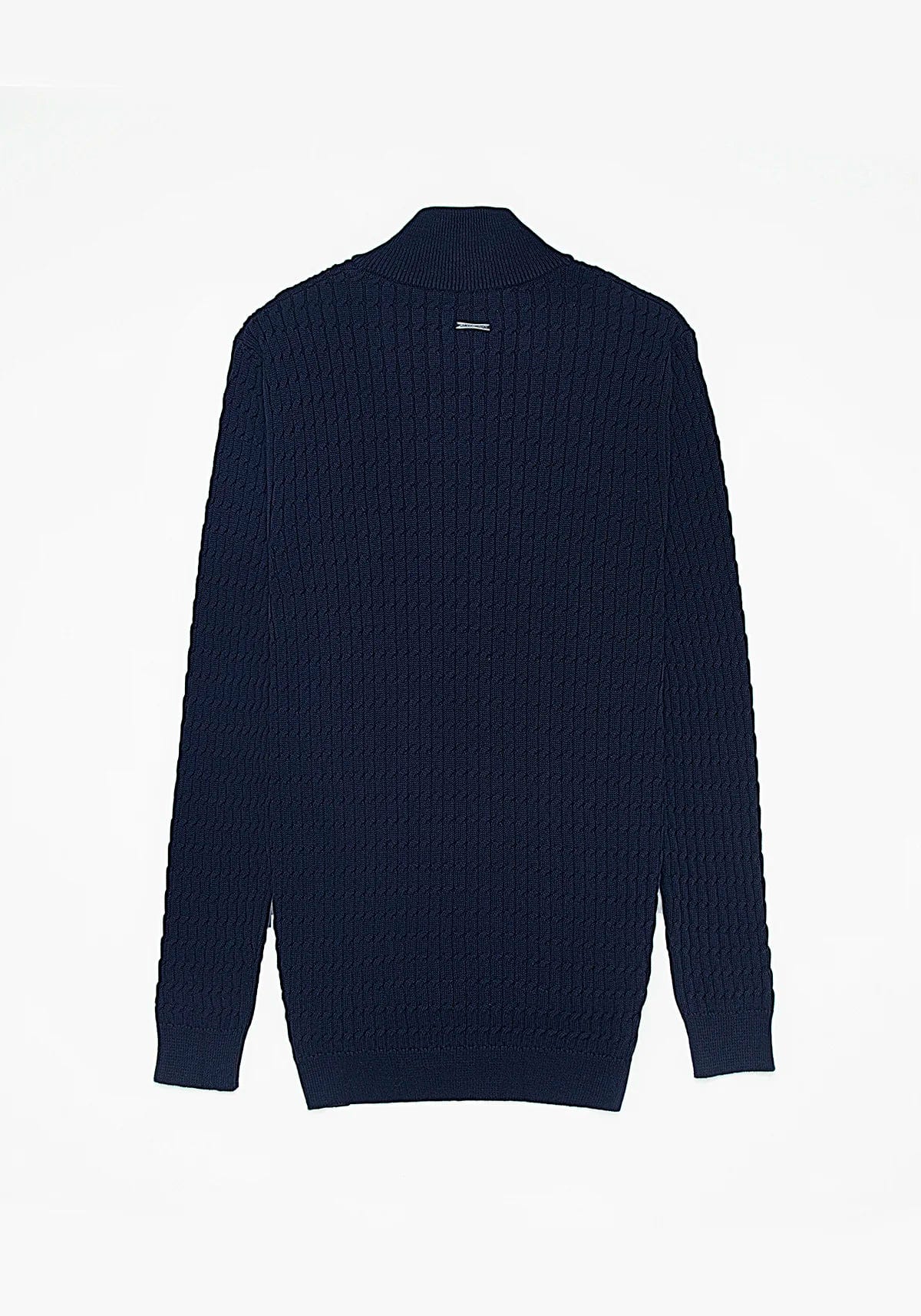 Saco Trenzado Half Zip Algodón Azul Oscuro - imagen 4