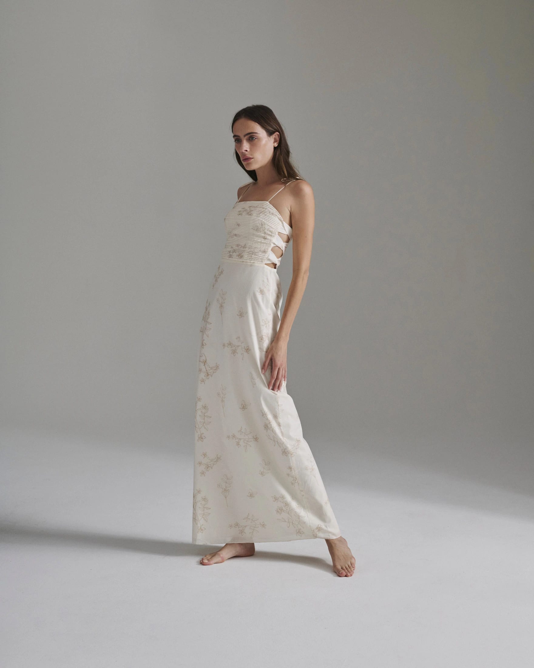 Tejada Pleated Cotton Midi Dress / Ivory Guayacan - imagen 1