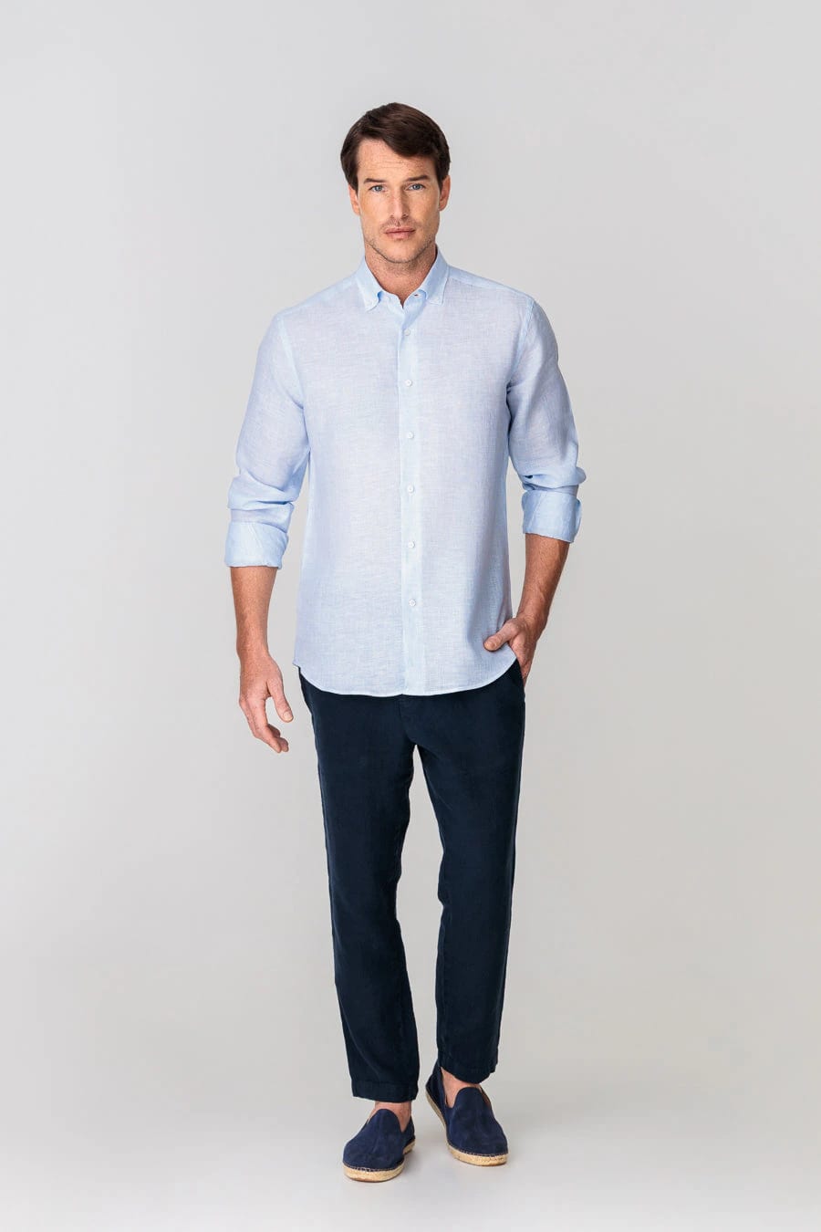 Men's linen shirt mini stripes blue - imagen 8