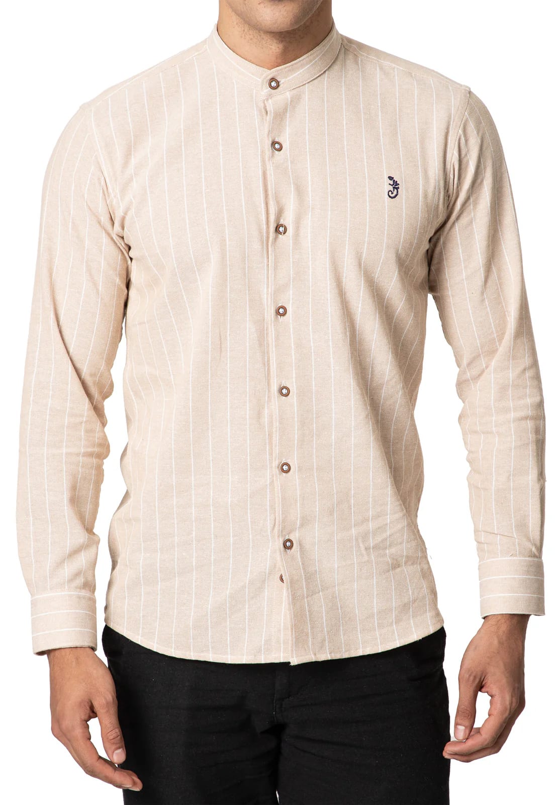 Camisa en Lino verde cuello neru a rayas - imagen 11
