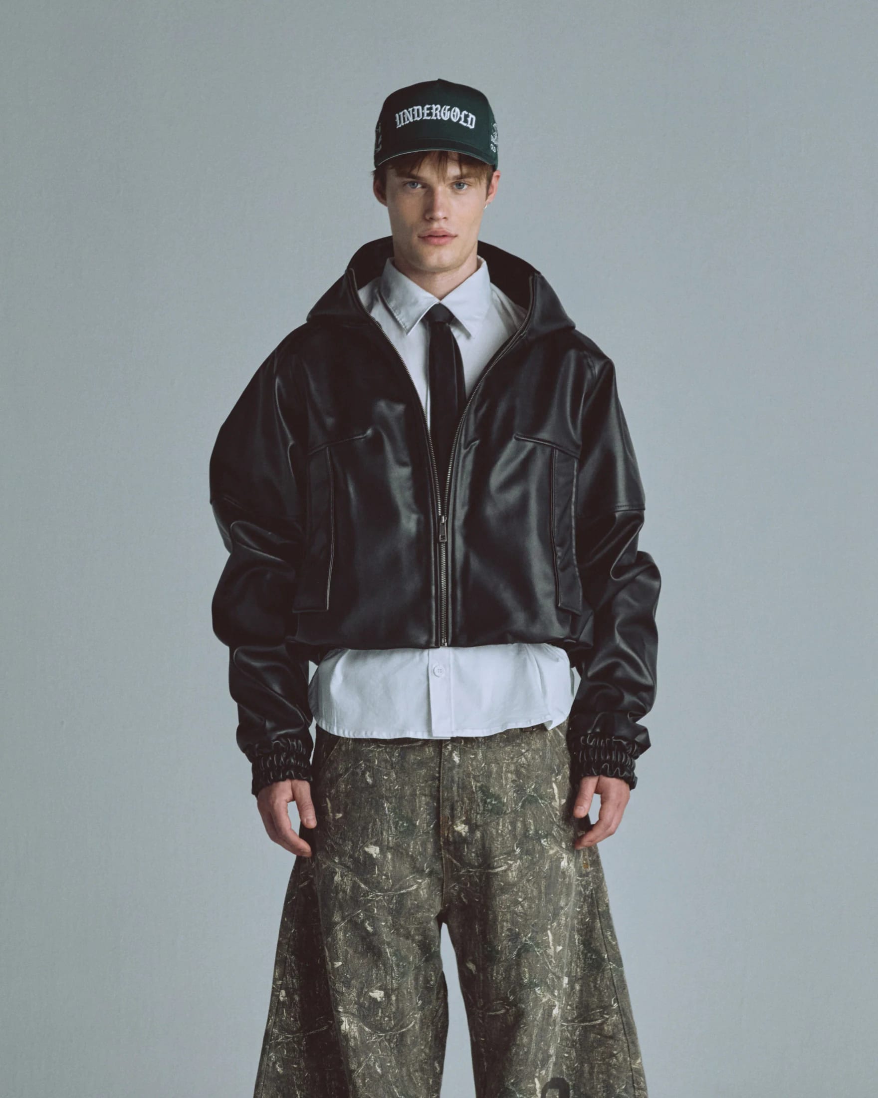 Basics UNDRGLD Leather Zip Up Hoodie Jacket Black - imagen 3