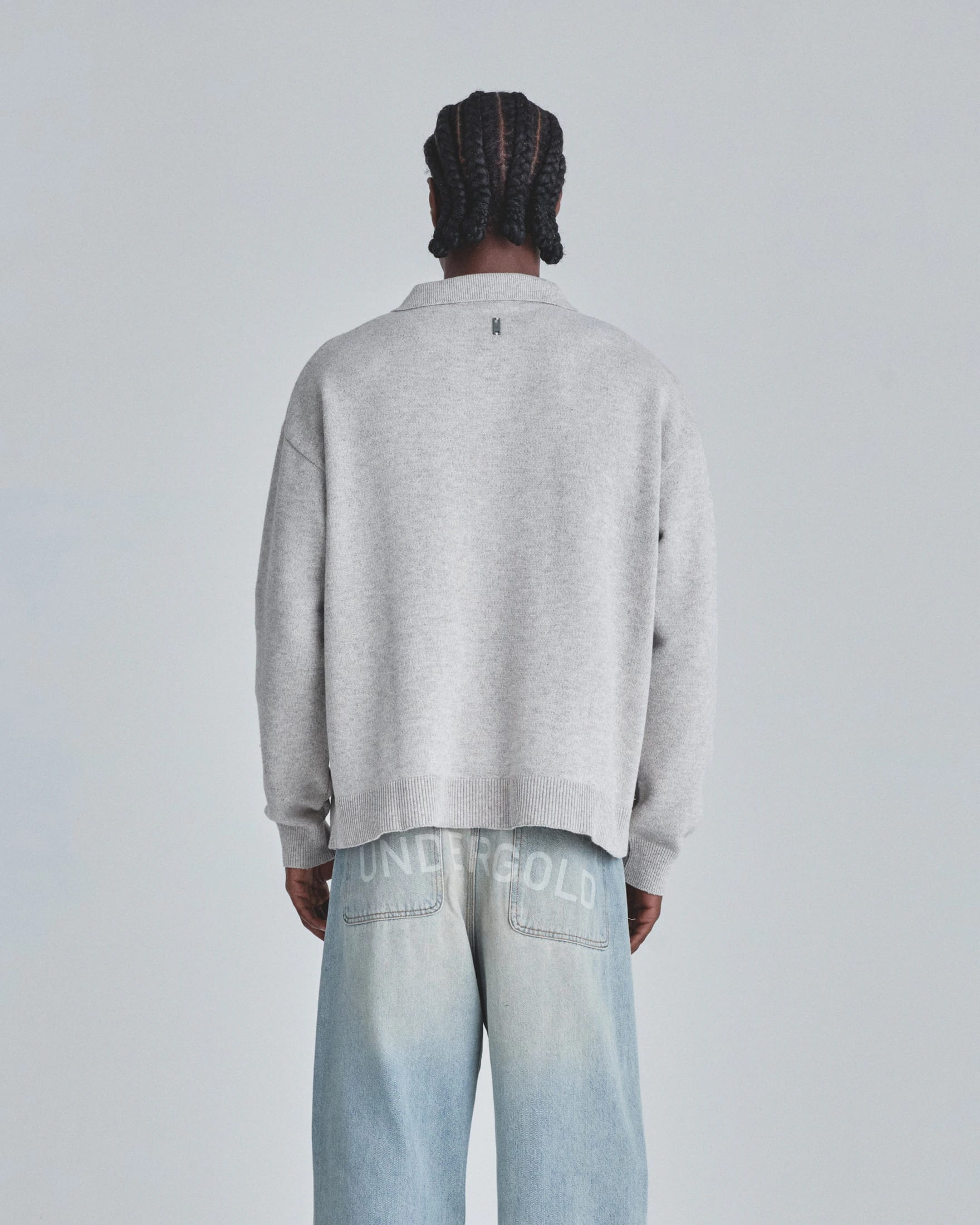 Line Knit Zip Up Long Sleeve Polo Shirt Seed Gray - imagen 7