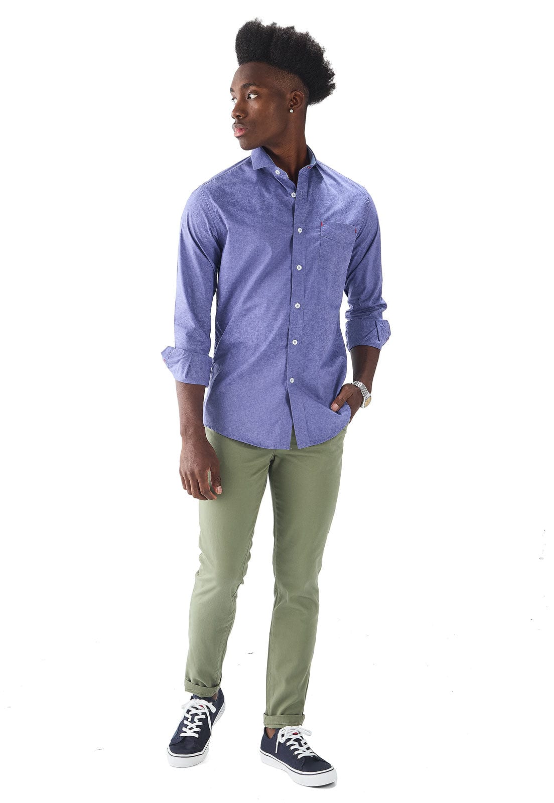 Camisa manga larga azul con textura - imagen 4