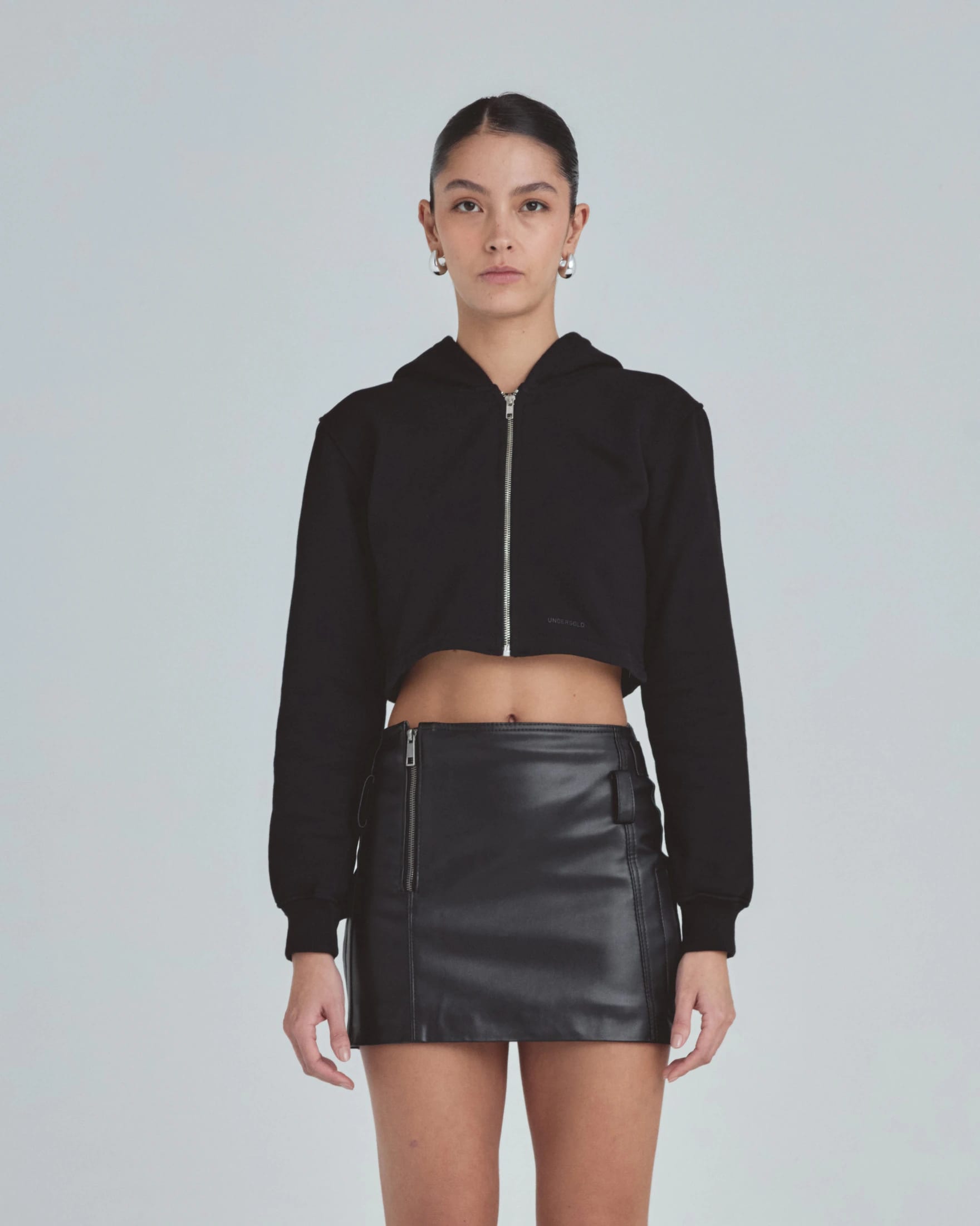 Line Basic Slim Fit Zip Up Cropped Hoodie Black - imagen 2