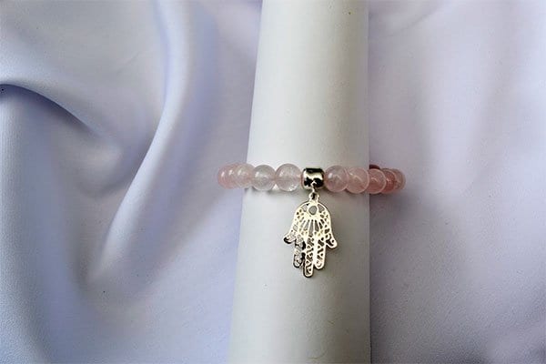 Pulsera Cuarzo Rosa dije mano hamsa - imagen 3