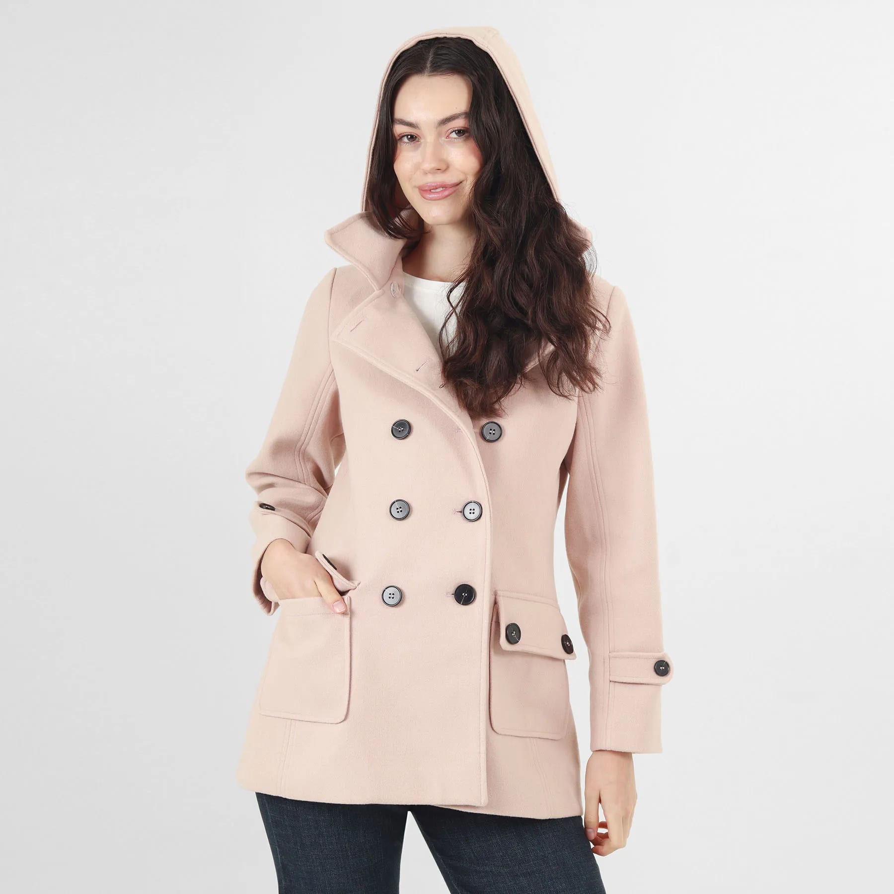 Chaqueta abrigo trench cruzado cuello solapa con capucha - imagen 10