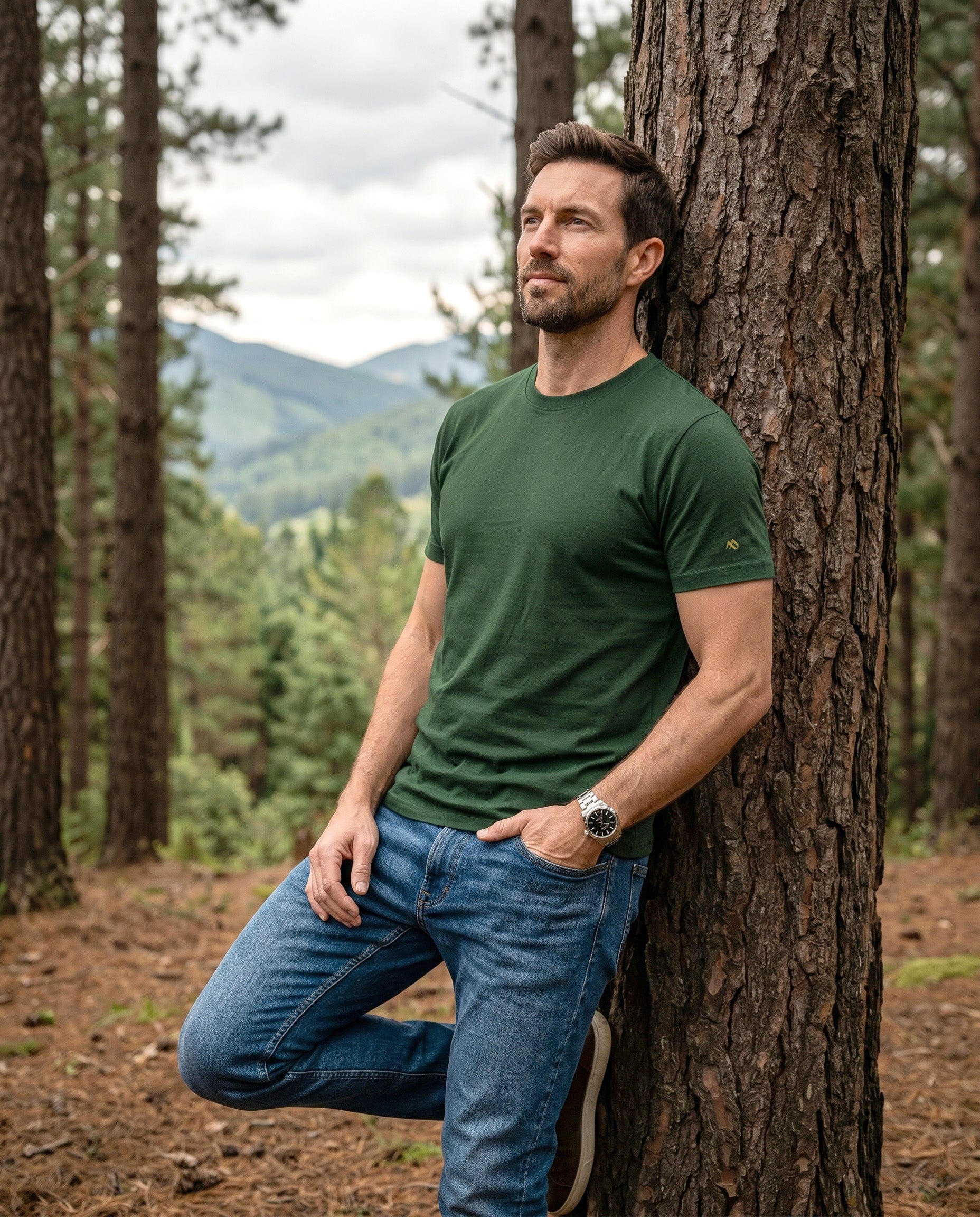 Set 3 Camisetas Elegance Slim Fit: Verde Pino +  Marfil + Blanca - imagen 2